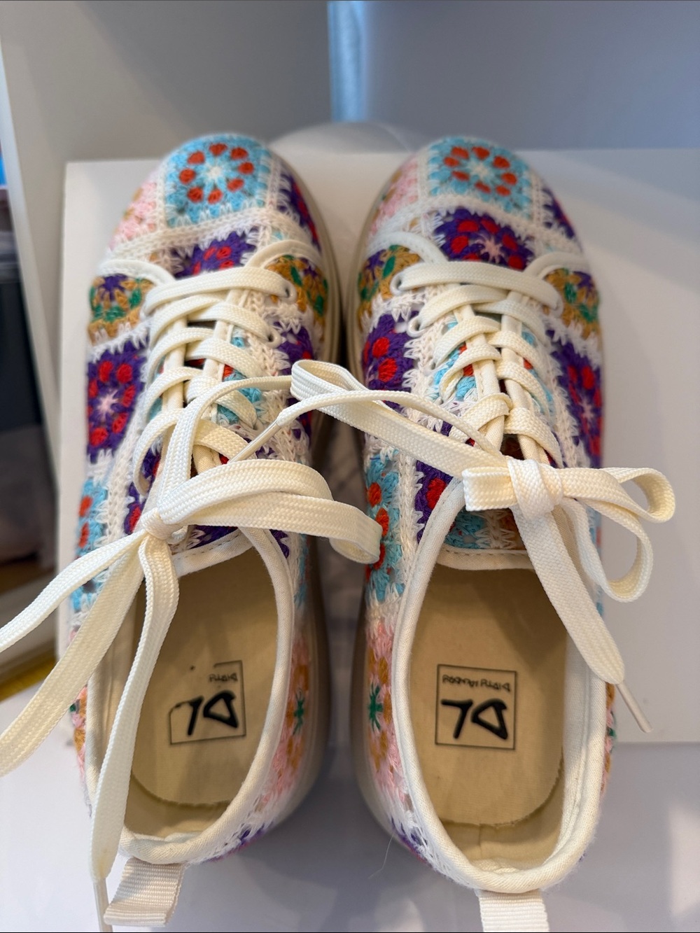 Dirty Laundry Crochet Patchwork Sneakers in Cream, Purple, Blue, Pink
